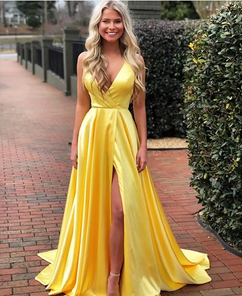 

Prom Dresses Long 2020 High Split Evening Party Dress Formal A-line vestidos de robe de soire de mariage